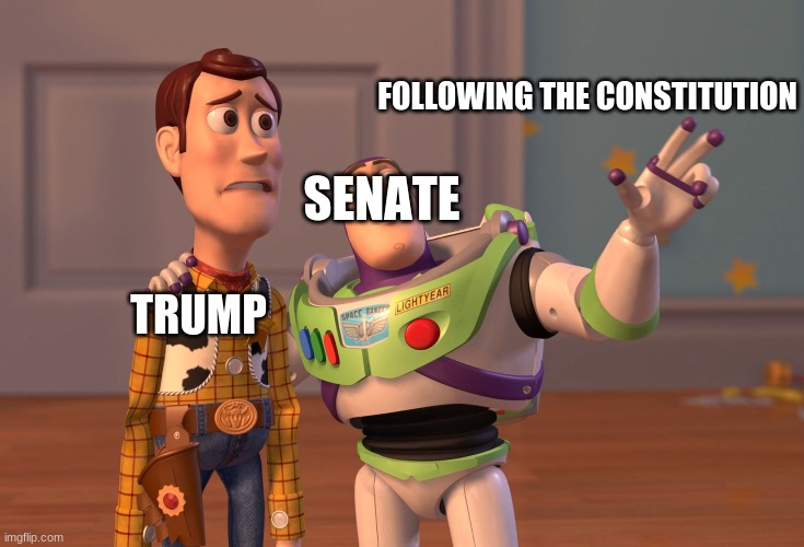 Trump, sigh | FOLLOWING THE CONSTITUTION; SENATE; TRUMP | image tagged in memes,x x everywhere | made w/ Imgflip meme maker