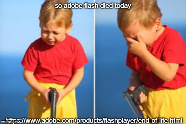 Had to do it kid | so adobe flash died today; https://www.adobe.com/products/flashplayer/end-of-life.html | image tagged in had to do it kid | made w/ Imgflip meme maker