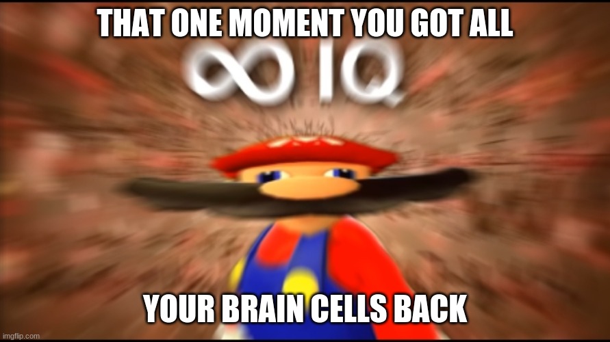 mario got a lot of iq | THAT ONE MOMENT YOU GOT ALL; YOUR BRAIN CELLS BACK | image tagged in infinity iq mario | made w/ Imgflip meme maker