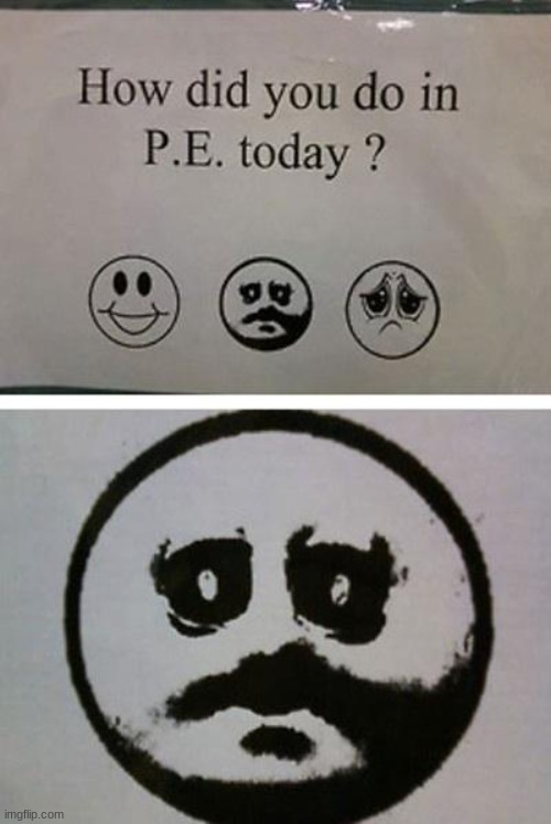 How did you do in P.E. Today? | image tagged in how did you do in p e today | made w/ Imgflip meme maker