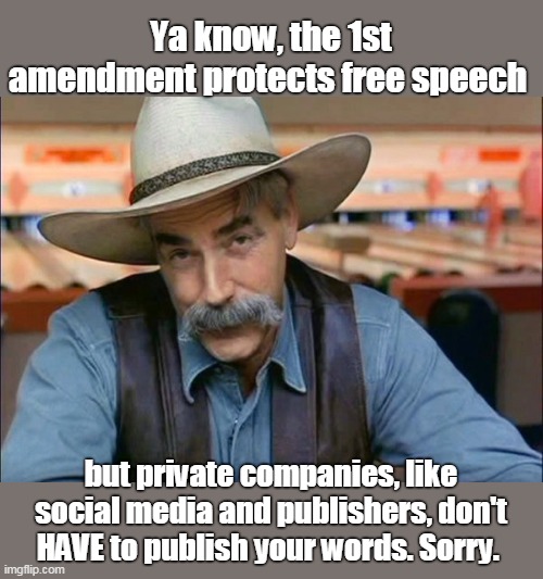 Just saying, it's capitalism | Ya know, the 1st amendment protects free speech; but private companies, like social media and publishers, don't HAVE to publish your words. Sorry. | image tagged in free enterprise,capitalism,all about money,free speech guaranteed | made w/ Imgflip meme maker