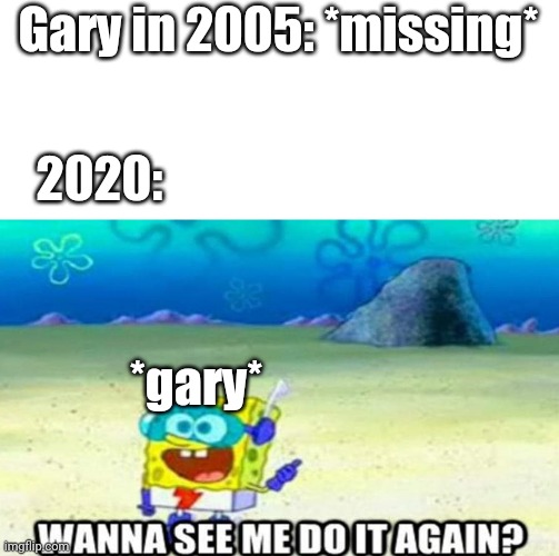 yes | Gary in 2005: *missing*; 2020:; *gary* | image tagged in wanna see me do it again | made w/ Imgflip meme maker