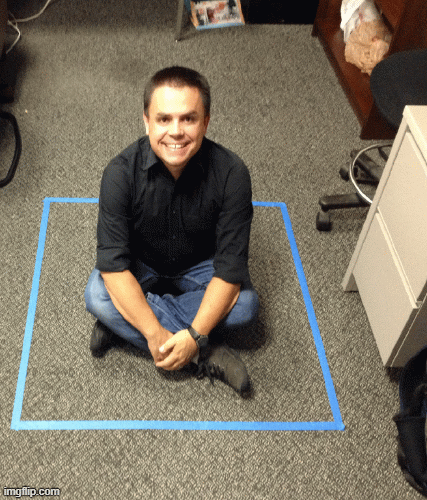 Man sitting in Blue Square | image tagged in original meme | made w/ Imgflip images-to-gif maker
