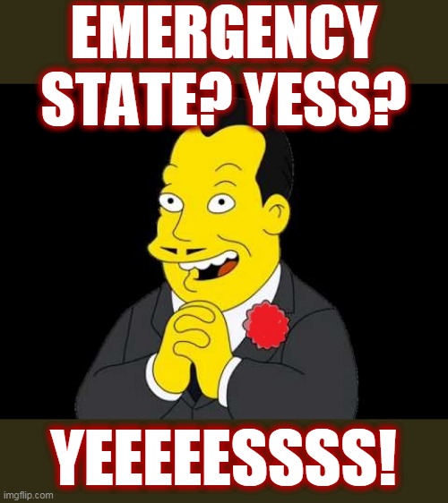 Emergency State? YEEEESSS | EMERGENCY STATE? YESS? YEEEEESSSS! | image tagged in trump declares emergency state,end the steal | made w/ Imgflip meme maker