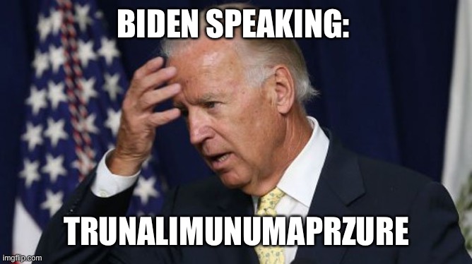 Joe Biden worries | BIDEN SPEAKING: TRUNALIMUNUMAPRZURE | image tagged in joe biden worries | made w/ Imgflip meme maker