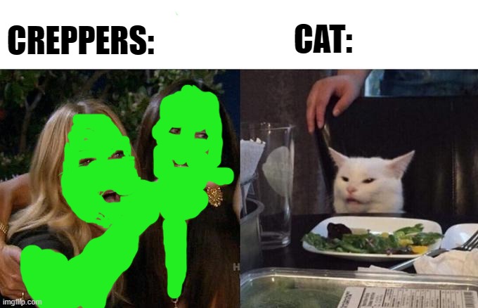 Woman Yelling At Cat | CAT:; CREPPERS: | image tagged in memes,woman yelling at cat | made w/ Imgflip meme maker