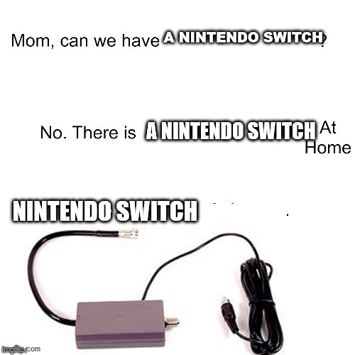 Nintendo Switch At Home | A NINTENDO SWITCH; A NINTENDO SWITCH; NINTENDO SWITCH | image tagged in mom can we have | made w/ Imgflip meme maker