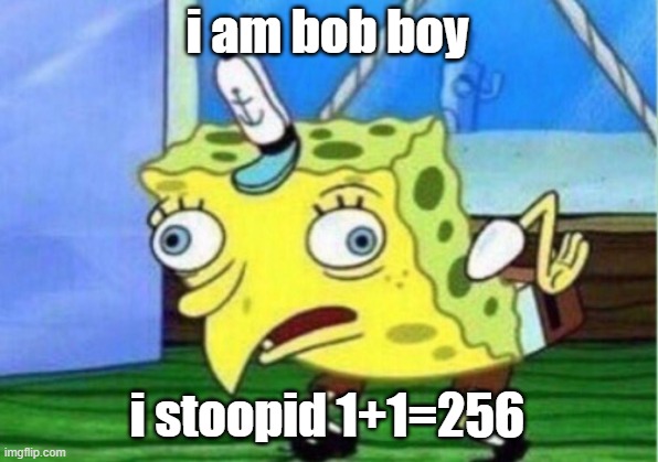 i am bob boy i stoopid 1+1=256 | image tagged in memes,mocking spongebob | made w/ Imgflip meme maker