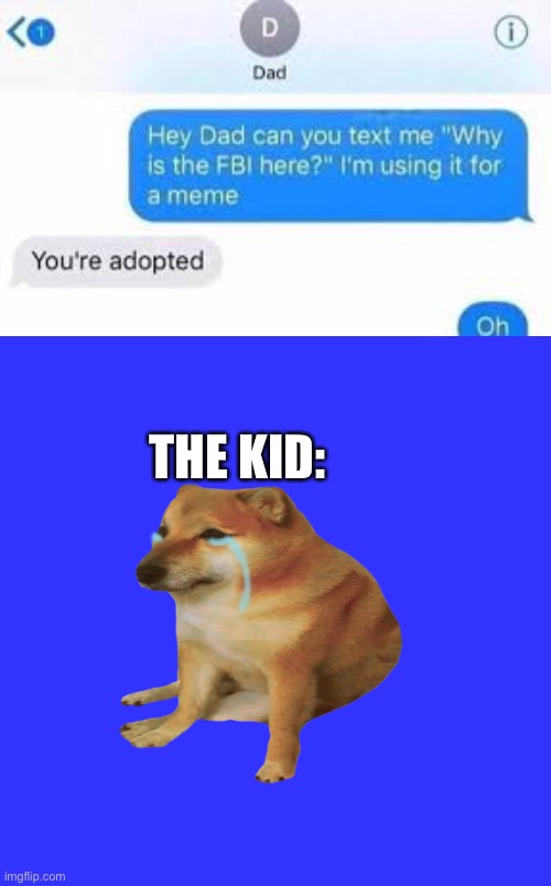 F in the chat for this kid | THE KID: | image tagged in cheems sad,texting,sad,funny,memes,funny memes | made w/ Imgflip meme maker