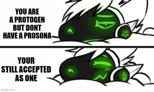 drake format, but a protogen | YOU ARE A PROTOGEN BUT DONT HAVE A PROSONA; YOUR STILL ACCEPTED AS ONE | image tagged in drake format but a protogen | made w/ Imgflip meme maker