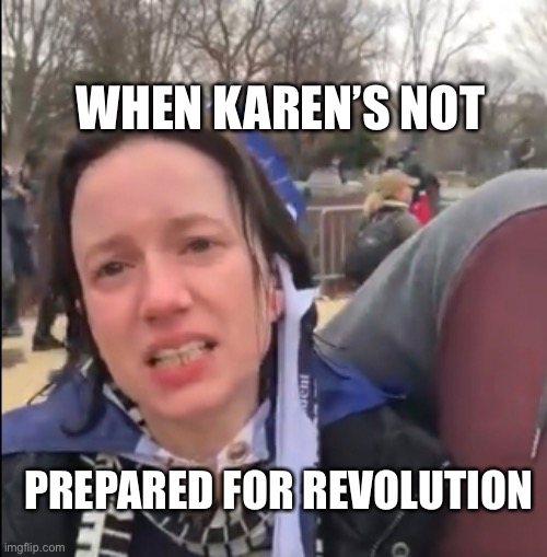 When Karen doesn’t know how to protest | WHEN KAREN’S NOT; PREPARED FOR REVOLUTION | image tagged in capitol hill,karen,darwin award | made w/ Imgflip meme maker