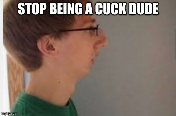 leafy | STOP BEING A CUCK DUDE | image tagged in leafyishere | made w/ Imgflip meme maker