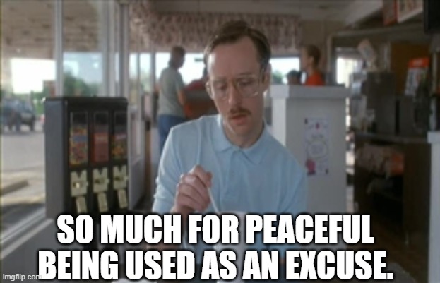 So I Guess You Can Say Things Are Getting Pretty Serious Meme | SO MUCH FOR PEACEFUL BEING USED AS AN EXCUSE. | image tagged in memes,so i guess you can say things are getting pretty serious | made w/ Imgflip meme maker