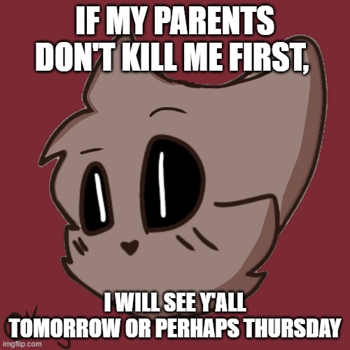 Okay- | IF MY PARENTS DON'T KILL ME FIRST, I WILL SEE Y'ALL TOMORROW OR PERHAPS THURSDAY | image tagged in okay- | made w/ Imgflip meme maker