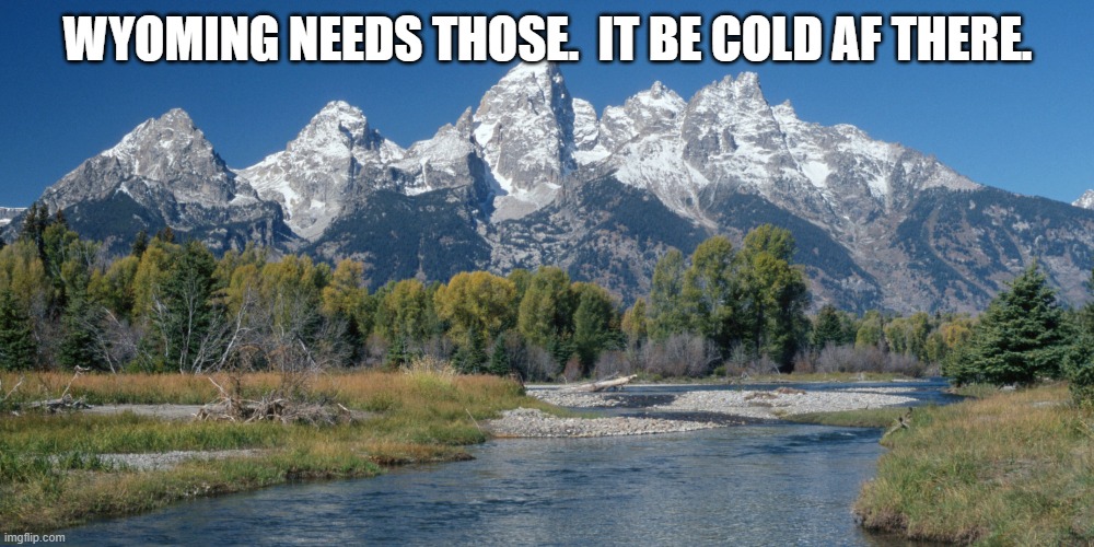 Wake Up Wyoming 9.10.17 | WYOMING NEEDS THOSE.  IT BE COLD AF THERE. | image tagged in wake up wyoming 9 10 17 | made w/ Imgflip meme maker