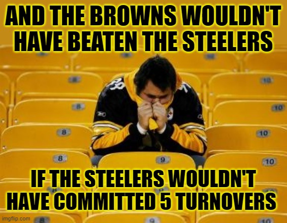 Steelers suck | AND THE BROWNS WOULDN'T HAVE BEATEN THE STEELERS IF THE STEELERS WOULDN'T HAVE COMMITTED 5 TURNOVERS | image tagged in steelers suck | made w/ Imgflip meme maker