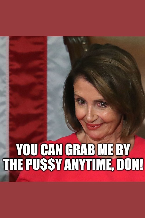 Pelosi Loves Trump | YOU CAN GRAB ME BY THE PU$$Y ANYTIME, DON! | image tagged in pelosilovestrump | made w/ Imgflip meme maker