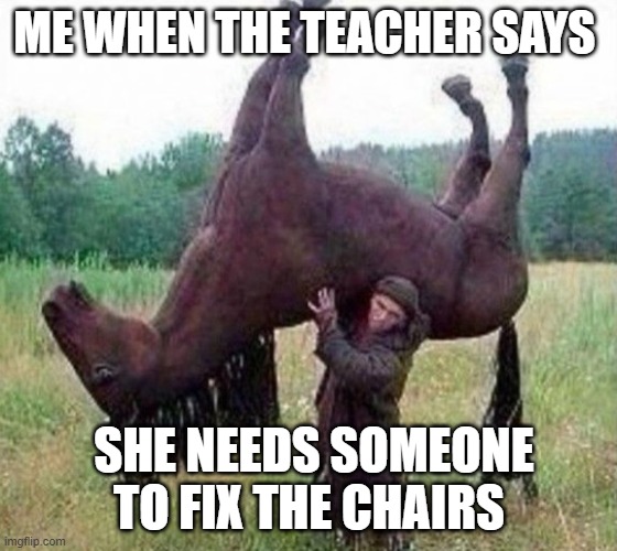 macho men | ME WHEN THE TEACHER SAYS; SHE NEEDS SOMEONE TO FIX THE CHAIRS | image tagged in i got this bruh | made w/ Imgflip meme maker