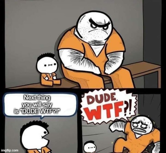 jojo reference | Next thing you will say is "DUDE WTF?!" | image tagged in dude wtf,prison | made w/ Imgflip meme maker