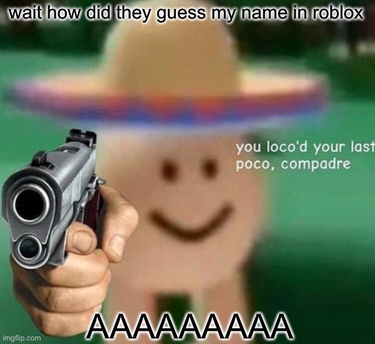 You've loco’d your last poco, compadre | wait how did they guess my name in roblox; AAAAAAAAA | image tagged in you've loco d your last poco compadre | made w/ Imgflip meme maker