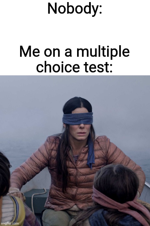 Lol so true | Nobody:; Me on a multiple choice test: | image tagged in memes,bird box | made w/ Imgflip meme maker