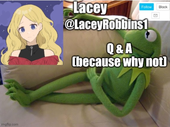 Lacey announcement template | Q & A (because why not) | image tagged in lacey announcement template | made w/ Imgflip meme maker