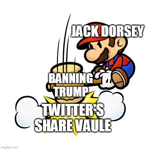 Mario Hammer Smash | JACK DORSEY; BANNING TRUMP; TWITTER'S SHARE VAULE | image tagged in memes,mario hammer smash | made w/ Imgflip meme maker