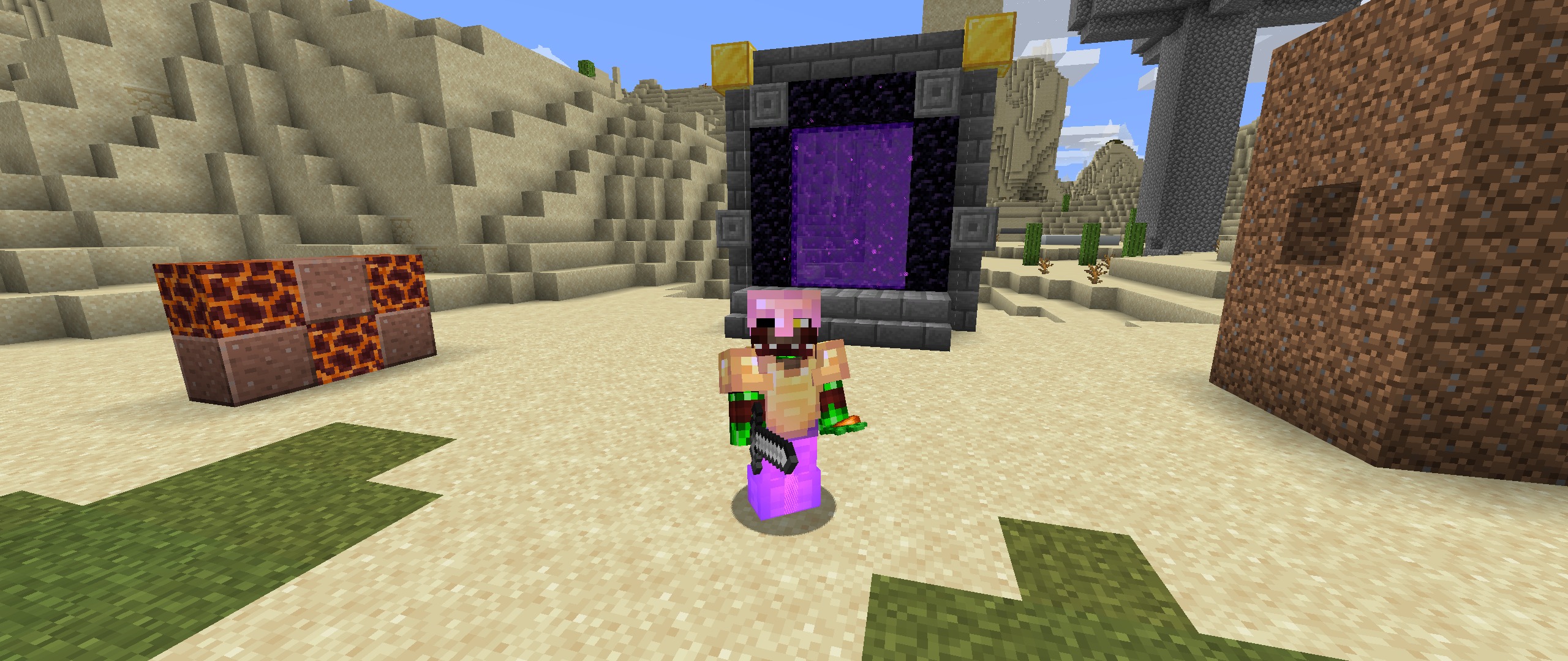 I like to add detail to stuff like Nether portals. Also, I'm building a mob farm. Also also, I'm wearing leather and gold armor | image tagged in minecraft | made w/ Imgflip meme maker