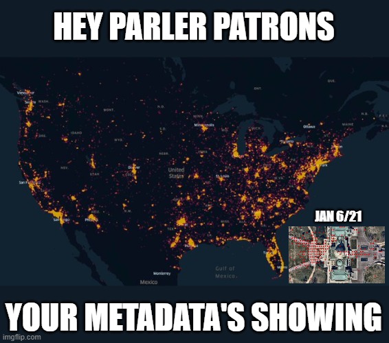 Capitol rioters in for a rude awakening... their Parler metadata exposes them | HEY PARLER PATRONS; JAN 6/21; YOUR METADATA'S SHOWING | image tagged in trump,election 2020,loser,liar,corrupt,rioters | made w/ Imgflip meme maker