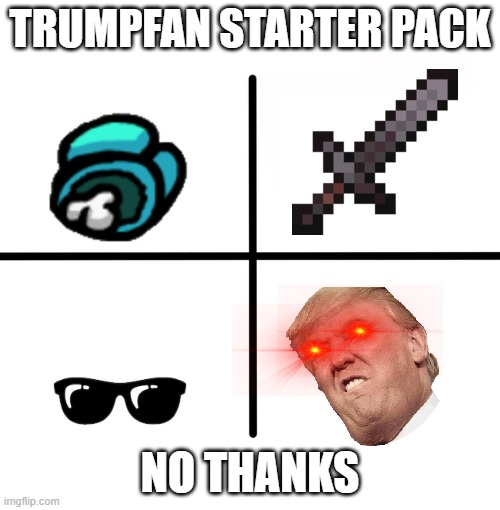 sorry not sorry | TRUMPFAN STARTER PACK; NO THANKS | image tagged in memes,blank starter pack | made w/ Imgflip meme maker