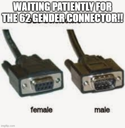 62 gender connector | WAITING PATIENTLY FOR THE 62 GENDER CONNECTOR!! | image tagged in genders | made w/ Imgflip meme maker