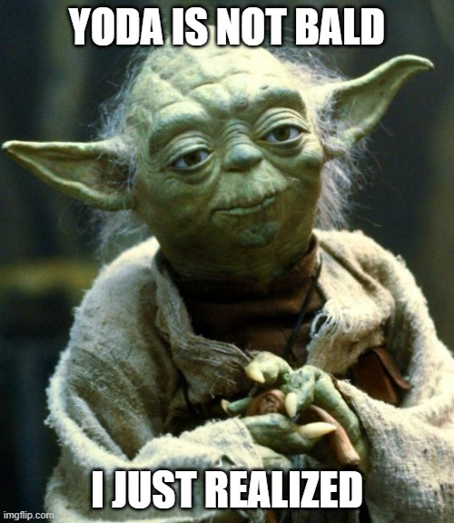 Yoda meme | YODA IS NOT BALD; I JUST REALIZED | image tagged in memes,star wars yoda | made w/ Imgflip meme maker