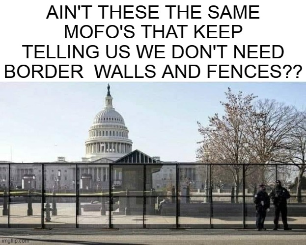 The Hypocrisy Of Washinton's Elite Is Unmatched | AIN'T THESE THE SAME MOFO'S THAT KEEP TELLING US WE DON'T NEED BORDER  WALLS AND FENCES?? | image tagged in memes,build the wall,trumps wall,election 2020,donald trump,capitol hill | made w/ Imgflip meme maker