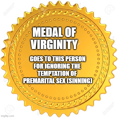 Seal of Approval  -  | MEDAL OF VIRGINITY GOES TO THIS PERSON
FOR IGNORING THE 
TEMPTATION OF 
PREMARITAL SEX (SINNING) | image tagged in seal of approval - | made w/ Imgflip meme maker