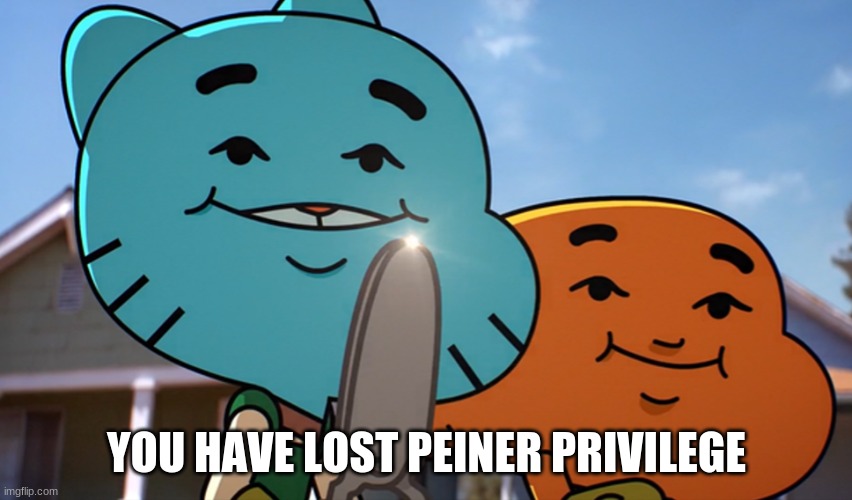 NO PP FOR YOU | YOU HAVE LOST PEINER PRIVILEGE | image tagged in gumballwithsharp | made w/ Imgflip meme maker