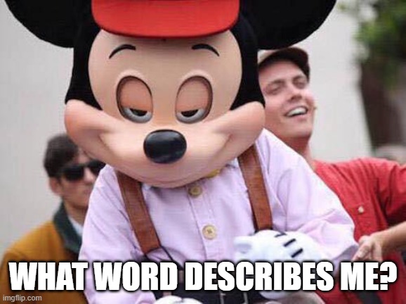 Seductive Mickey Mouse | WHAT WORD DESCRIBES ME? | image tagged in seductive mickey mouse | made w/ Imgflip meme maker