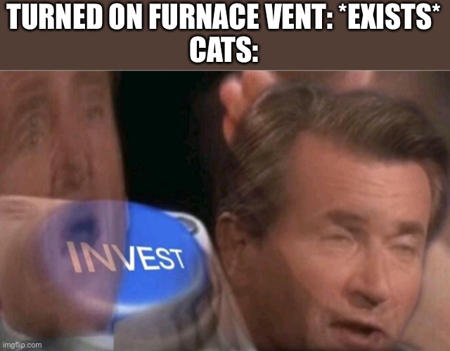 If you make an among us joke I will consume your parents or siblings | TURNED ON FURNACE VENT: *EXISTS*
CATS: | image tagged in invest | made w/ Imgflip meme maker