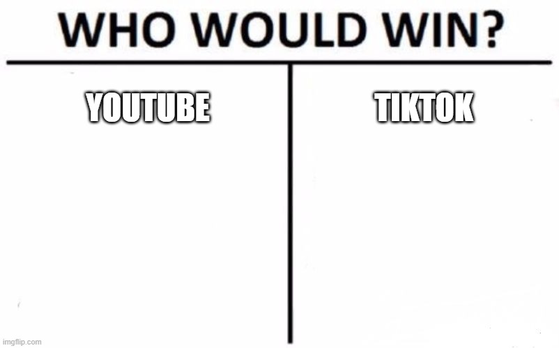 YouTube vs tiktok | YOUTUBE; TIKTOK | image tagged in memes,who would win | made w/ Imgflip meme maker