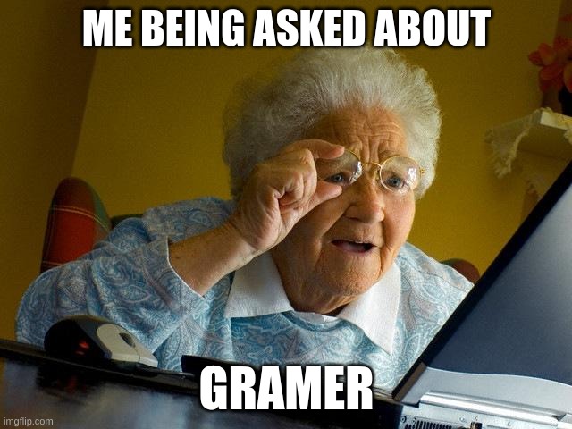 Grandma Finds The Internet | ME BEING ASKED ABOUT; GAMER | image tagged in grammar | made w/ Imgflip meme maker