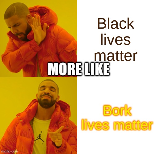 Black lives matter? More like Bork lives matter | Black lives matter; MORE LIKE; Bork lives matter | image tagged in memes,drake hotline bling | made w/ Imgflip meme maker