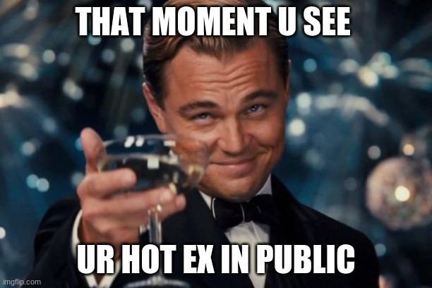 Leonardo Dicaprio Cheers Meme | THAT MOMENT U SEE; UR HOT EX IN PUBLIC | image tagged in memes,leonardo dicaprio cheers | made w/ Imgflip meme maker