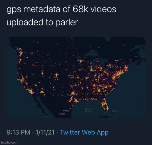 "sounds like a population density map, but ok" | image tagged in parler map,social media,repost,reposts,map,america | made w/ Imgflip meme maker
