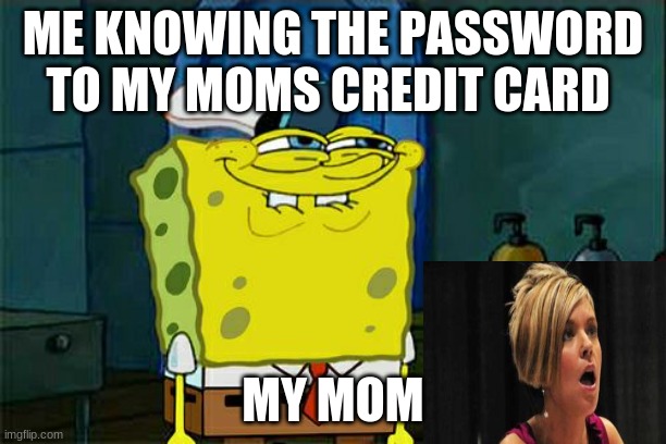 gvgvg | ME KNOWING THE PASSWORD TO MY MOMS CREDIT CARD; MY MOM | image tagged in memes,don't you squidward | made w/ Imgflip meme maker
