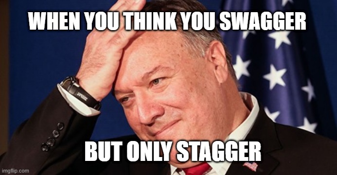 Mike Pompeo thinks he has Swagger | WHEN YOU THINK YOU SWAGGER; BUT ONLY STAGGER | image tagged in pompeo face palm,pompeo,swagger,stagger,facepalm | made w/ Imgflip meme maker