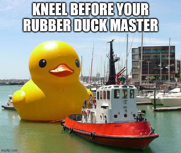 Giant Rubber Duck | KNEEL BEFORE YOUR RUBBER DUCK MASTER | image tagged in giant rubber duck | made w/ Imgflip meme maker
