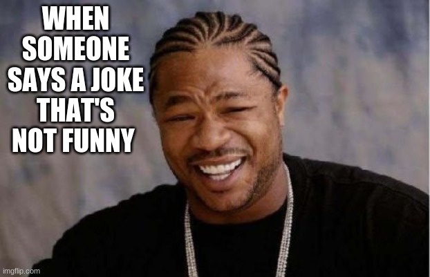 my friends all the time | WHEN SOMEONE SAYS A JOKE THAT'S NOT FUNNY | image tagged in memes,yo dawg heard you | made w/ Imgflip meme maker