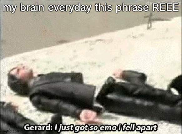 i just got so emo i fell apart | my brain everyday this phrase REEE | image tagged in i just got so emo i fell apart | made w/ Imgflip meme maker