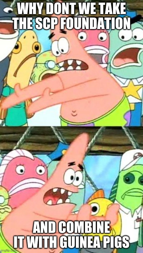 Put It Somewhere Else Patrick | WHY DONT WE TAKE THE SCP FOUNDATION; AND COMBINE IT WITH GUINEA PIGS | image tagged in memes,put it somewhere else patrick | made w/ Imgflip meme maker