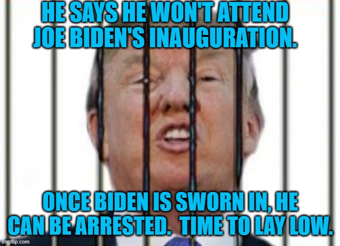 Put A Hold On His Passport! | HE SAYS HE WON'T ATTEND JOE BIDEN'S INAUGURATION. ONCE BIDEN IS SWORN IN, HE CAN BE ARRESTED.  TIME TO LAY LOW. | image tagged in politics | made w/ Imgflip meme maker