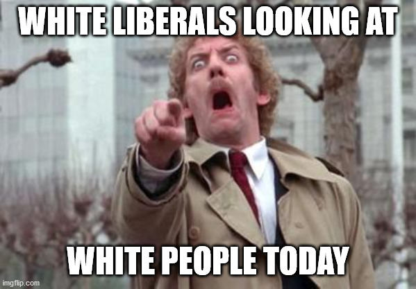 white liberals | WHITE LIBERALS LOOKING AT; WHITE PEOPLE TODAY | image tagged in racism | made w/ Imgflip meme maker